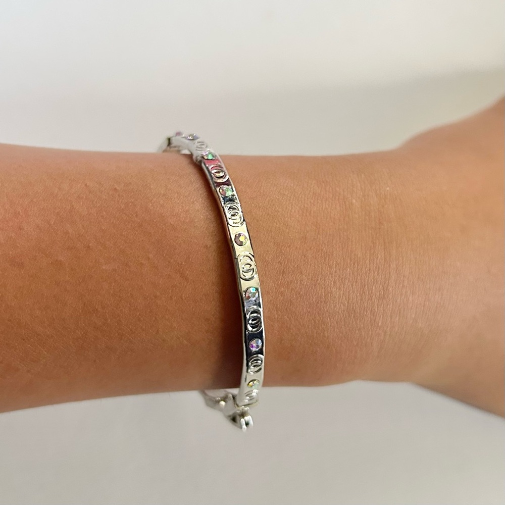 Silver Toned AB Crystal Rhinestone Hinged Bracelet (NWOT)